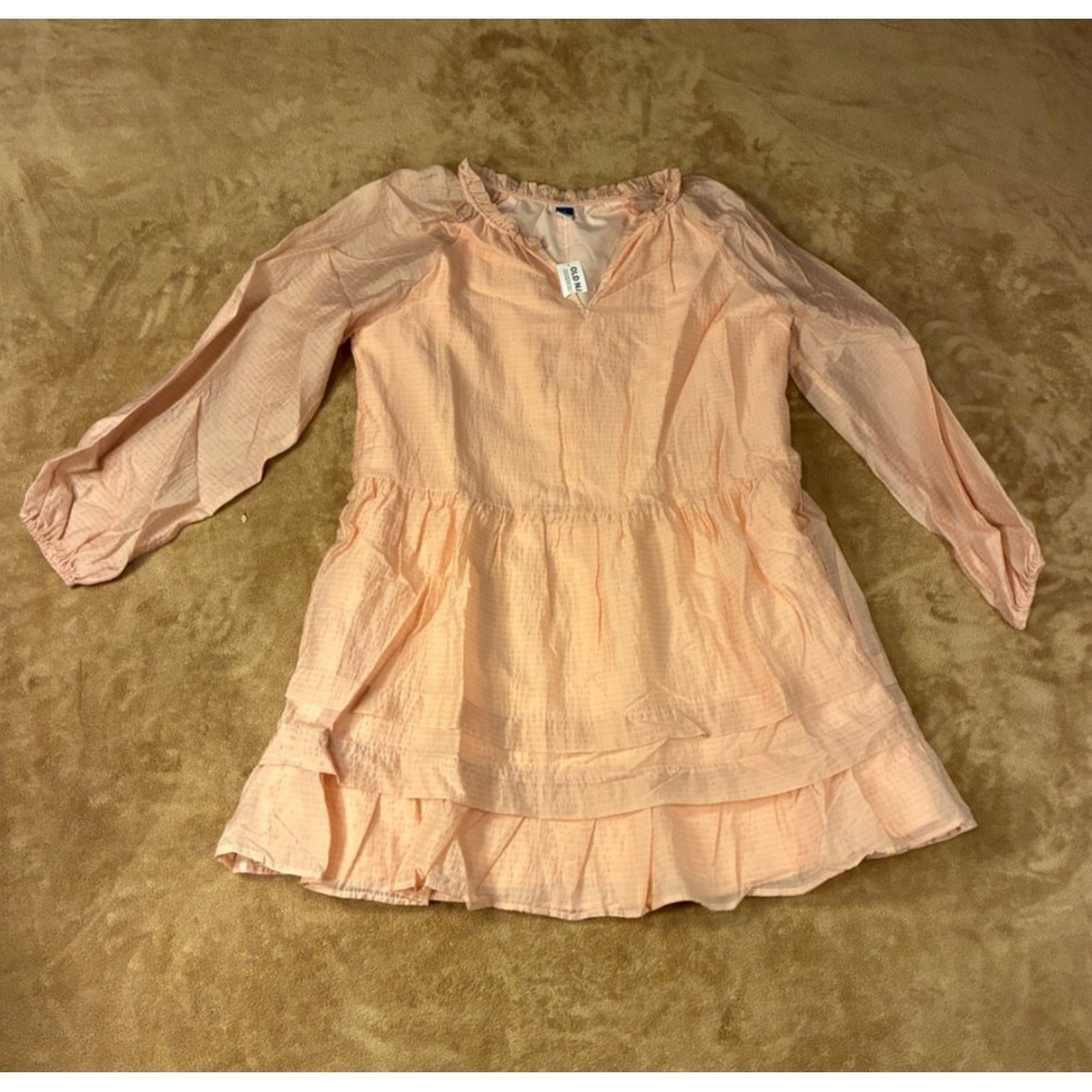 NWT Old Navy LS Tiered Mini Dress Peach Gelato Textured Womens Med‎ Cottagecore